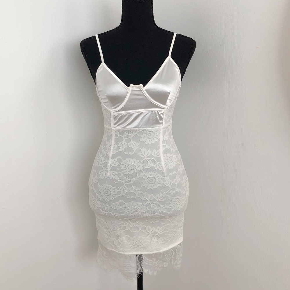 White satin and lace mini dress